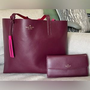Kate Spade Oxblood Reversible Tote with Matching Wallet
